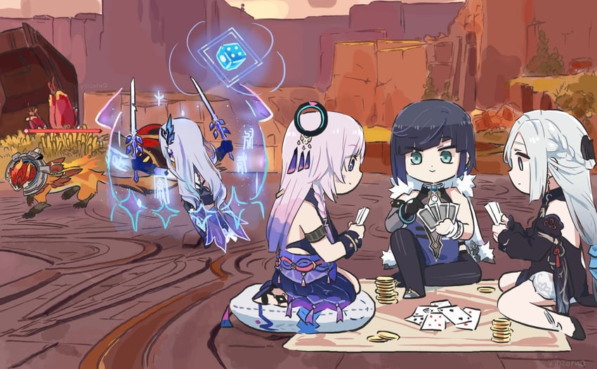 yelan, citlali, skirk, and shenhe (genshin impact) drawn by xinzoruo