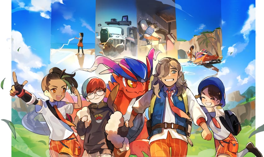 juliana, nemona, penny, arven, and koraidon (pokemon and 1 more) drawn by natsuko_(summer_525528)