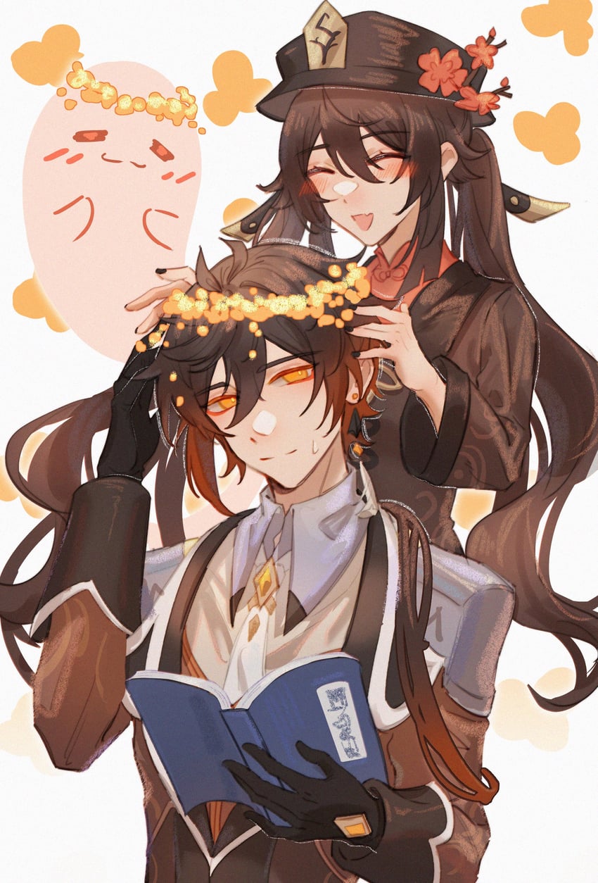hu tao, zhongli, and boo tao (genshin impact) drawn by ppttlyr