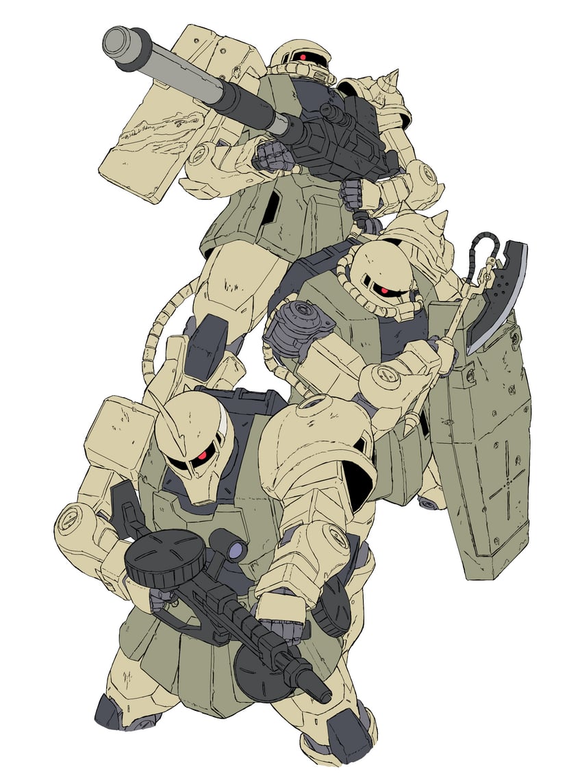 rx-78-2 gundam, zaku ii, and zaku i (gundam and 2 more) drawn by mecha_kaku_man