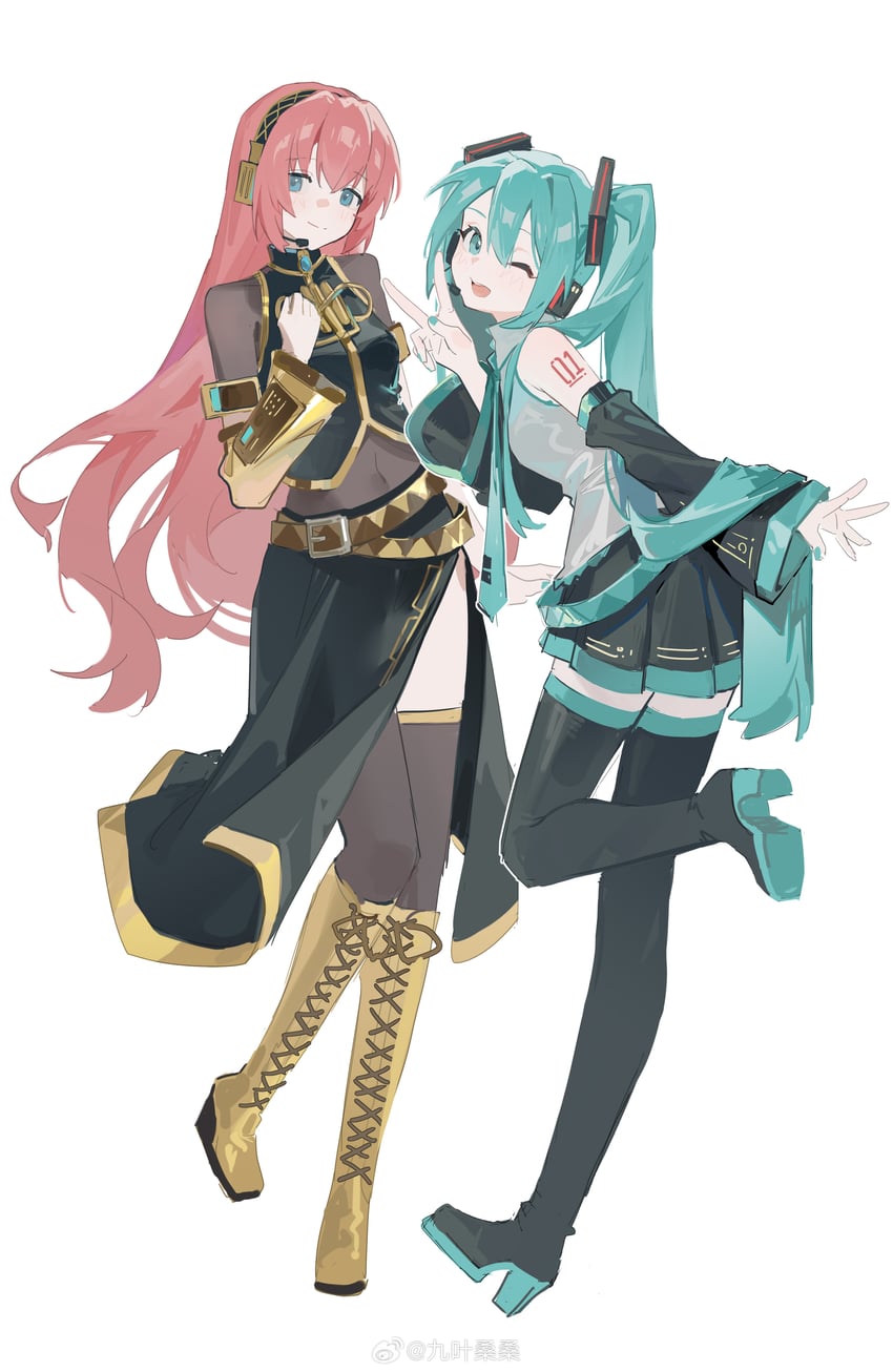 hatsune miku and megurine luka (vocaloid) drawn by jiu_ye_sang