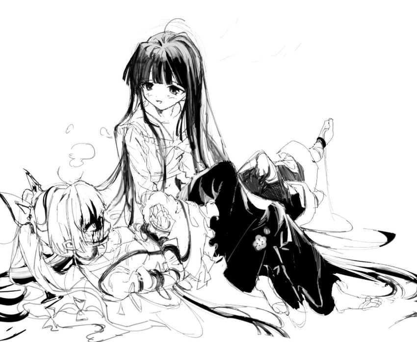 fujiwara no mokou and houraisan kaguya (touhou) drawn by sesmkun