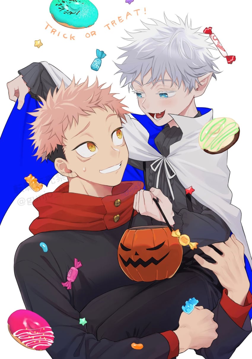 gojou satoru and itadori yuuji (jujutsu kaisen) drawn by tsuyu_(gunjooo9)