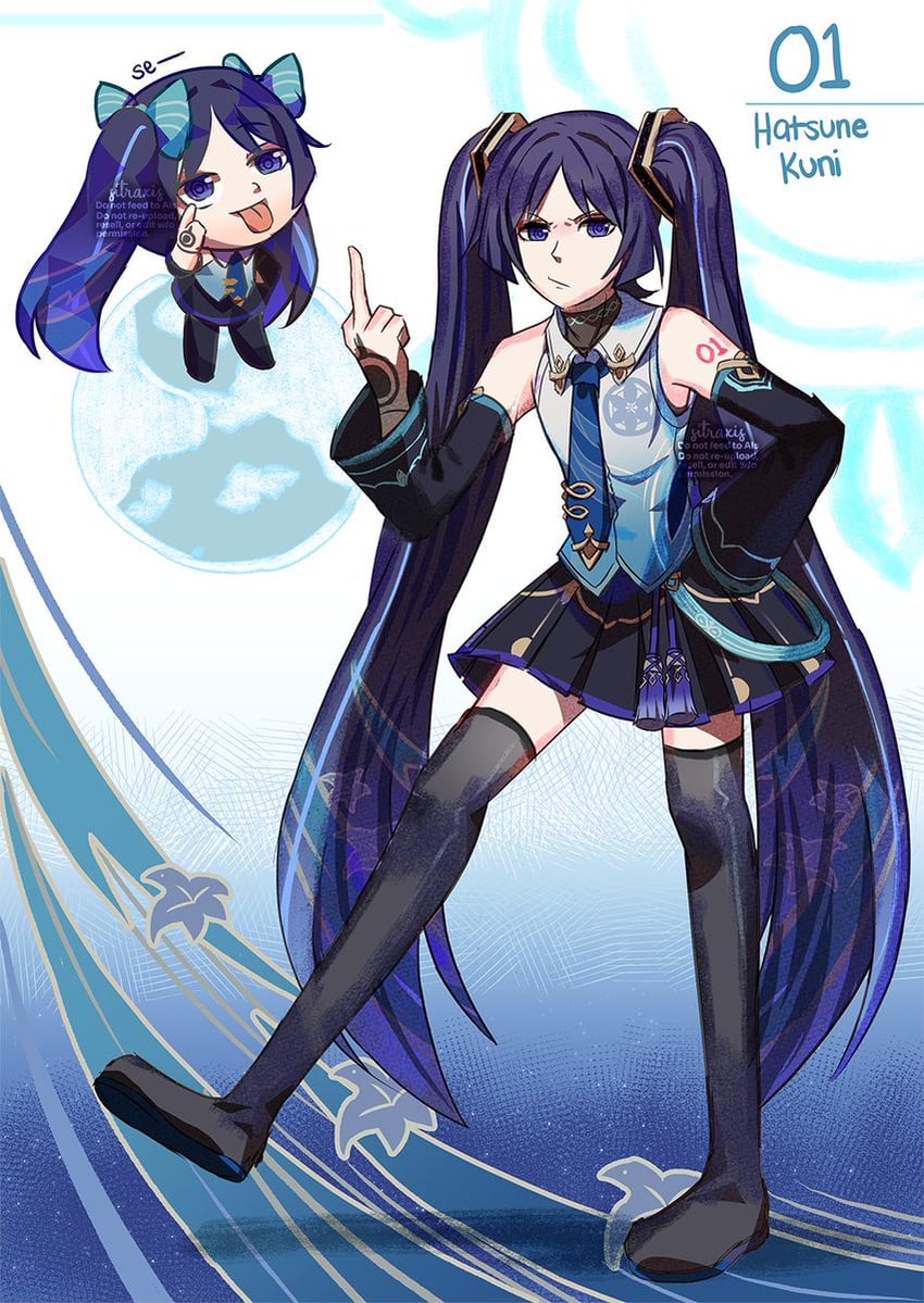 hatsune miku, scaramouche, and wanderer (genshin impact and 1 more) drawn by sitraxis