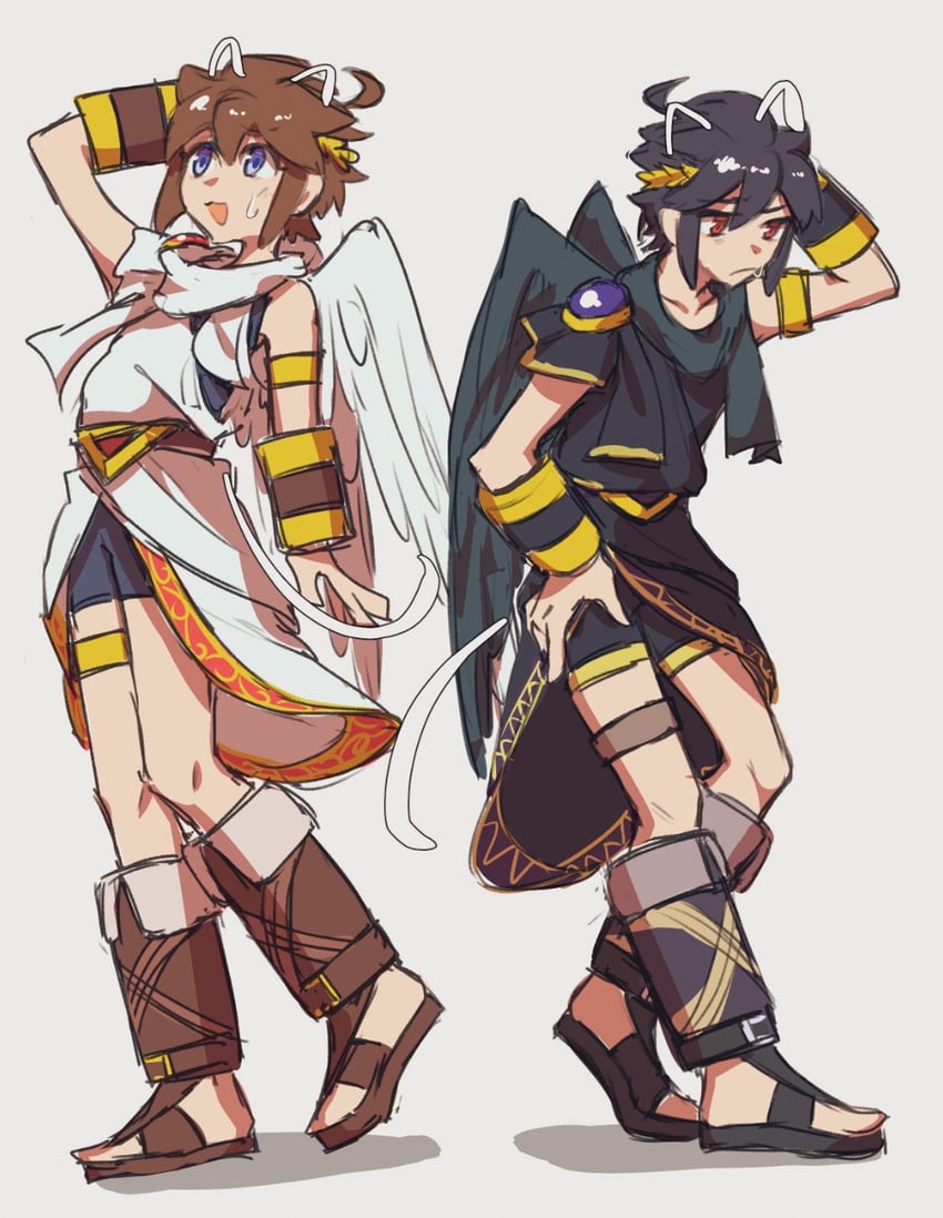 pit and dark pit (kid icarus and 1 more) drawn by ko_iwari_ngo