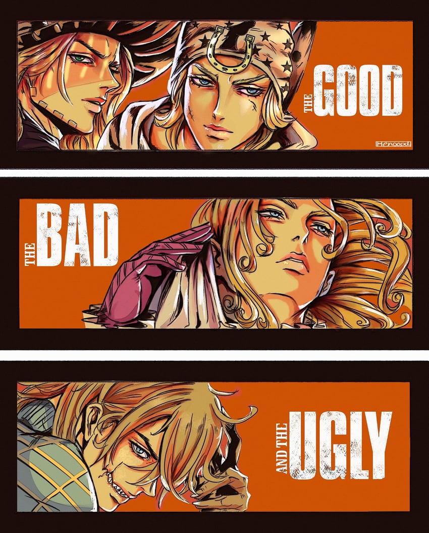 johnny joestar, gyro zeppeli, diego brando, and funny valentine (jojo no kimyou na bouken and 2 more) drawn by henoopd