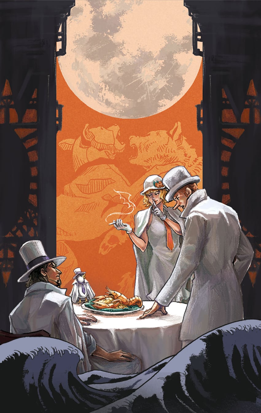 rob lucci, kaku, hattori, and stussy (one piece) drawn by mugibaras