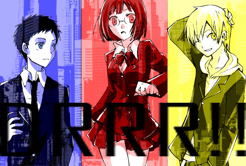 sonohara anri, ryuugamine mikado, and kida masaomi (durarara!!) drawn by sencha_(coldcolor)