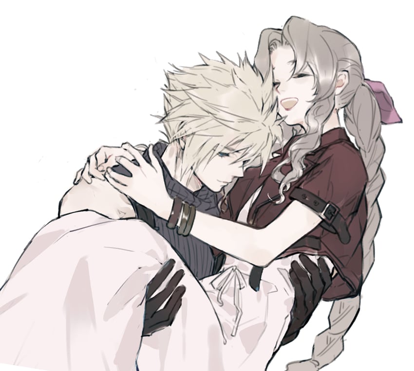 cloud strife and aerith gainsborough (final fantasy and 2 more) drawn by loli_bushi