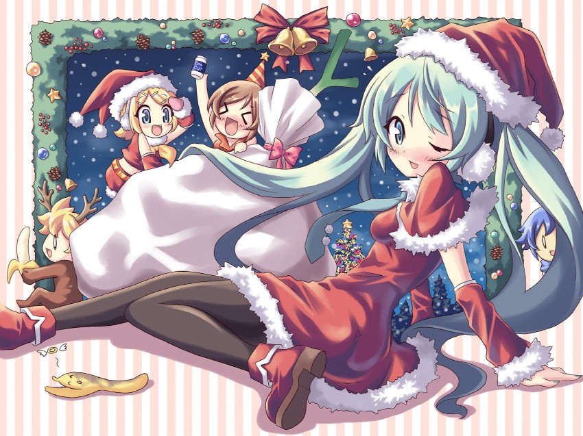 hatsune miku, kagamine rin, kagamine len, kaito, and meiko (vocaloid) drawn by dekosuke