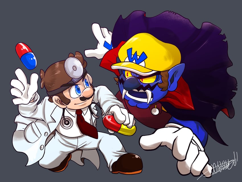 mario, wario, dr. mario, and vampire wario (mario and 4 more) drawn by omu_(sinsindan)