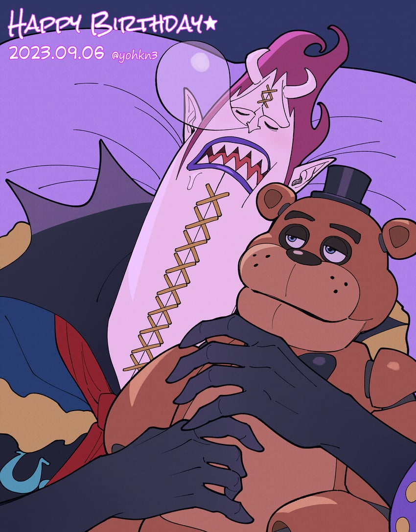 freddy fazbear and gecko moria (one piece and 1 more) drawn by youkan_(tako)