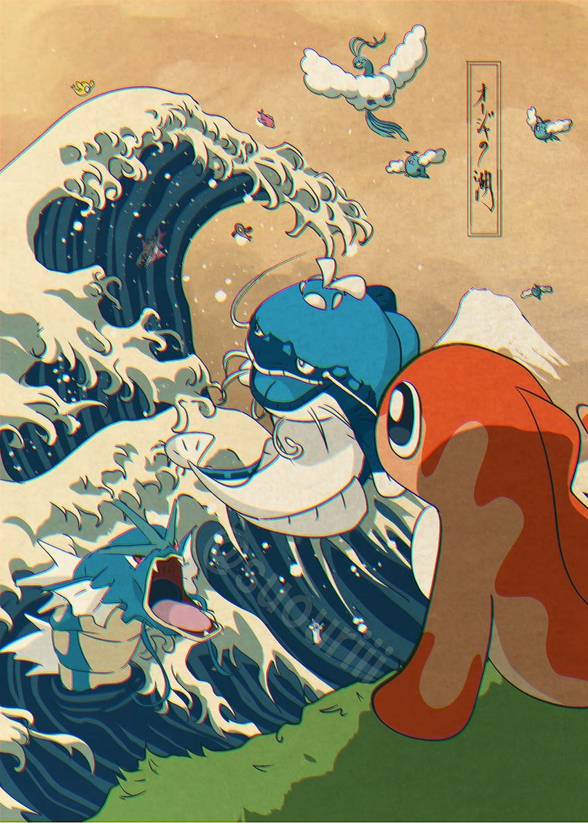 altaria, swablu, gyarados, tatsugiri, dondozo, and 1 more (pokemon and 1 more) drawn by suouriii