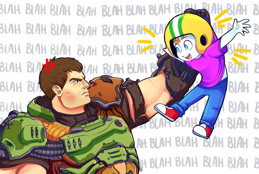 doomguy and billy blaze (doom and 3 more) drawn by mininikiwi