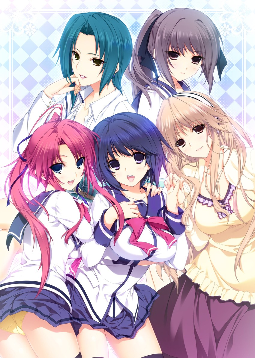 inubousaki aya, nanasawa yuni, tsukioka misasa, amagase yuuki, and kurokawa sera (lovely x cation) drawn by iizuki_tasuku