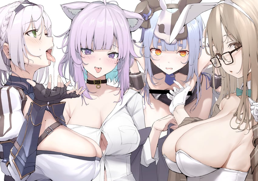 usada pekora, nekomata okayu, shirogane noel, and akane (blue archive and 1 more) drawn by mitsuru_(uramitsuru1206)