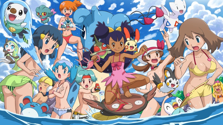 dawn, may, ash ketchum, misty, piplup, and 18 more (pokemon and 5 more) drawn by pokemoa