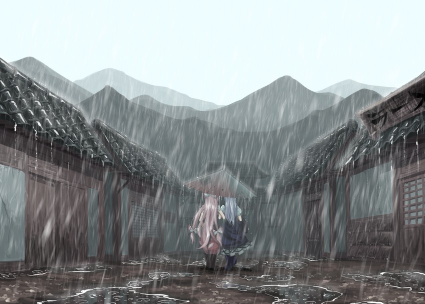 fujiwara no mokou and kamishirasawa keine (touhou) drawn by sunnysideup