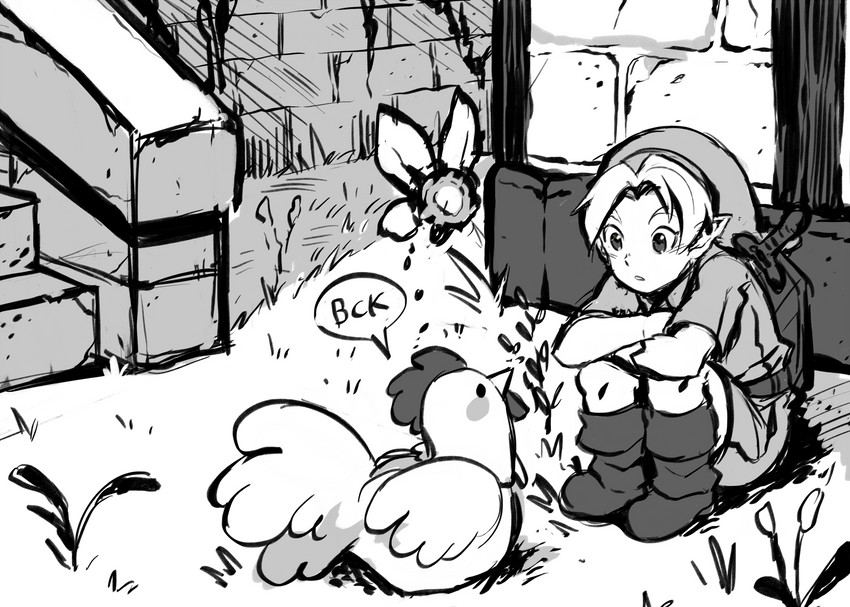 link, navi, and cucco (the legend of zelda and 1 more) drawn by numbers_(pigpenandpaper)