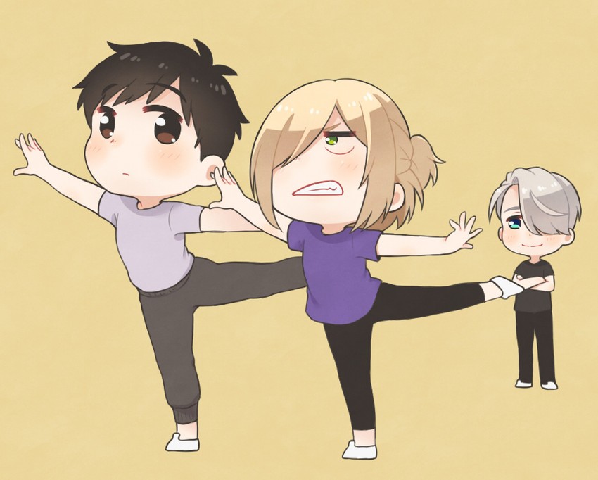 katsuki yuuri, viktor nikiforov, and yuri plisetsky (yuri!!! on ice) drawn by ruei_(chicking)