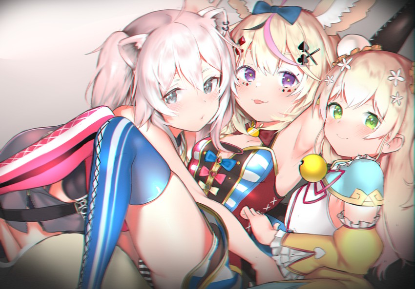 shishiro botan, omaru polka, and momosuzu nene (hololive) drawn by teriibol