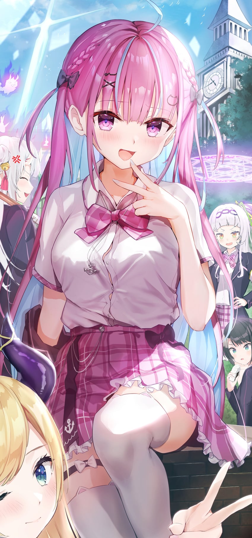 minato aqua, oozora subaru, murasaki shion, nakiri ayame, and yuzuki choco (hololive) drawn by mugiusagi