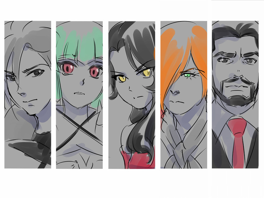 cinder fall, emerald sustrai, roman torchwick, mercury black, and hei junior xiong (rwby) drawn by iesupa