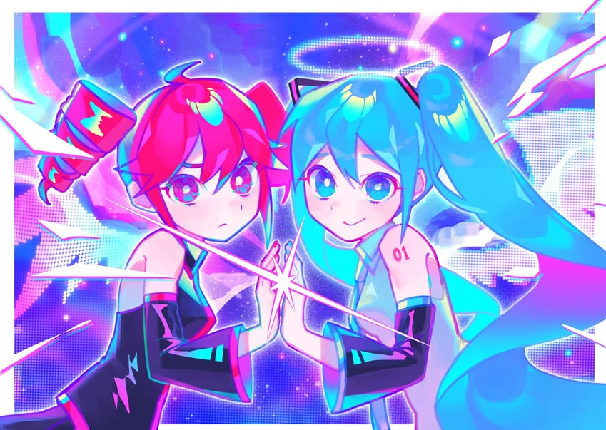 hatsune miku and kasane teto (vocaloid and 1 more) drawn by iro_(mywife_sunny)