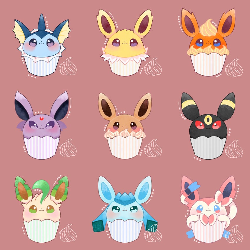 eevee, sylveon, umbreon, glaceon, vaporeon, and 4 more (pokemon) drawn by maaari_pkmn