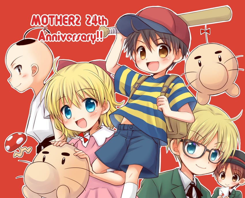 ness, paula, doseisan, jeff andonuts, poo, and 2 more (mother and 1 more) drawn by chana_gon