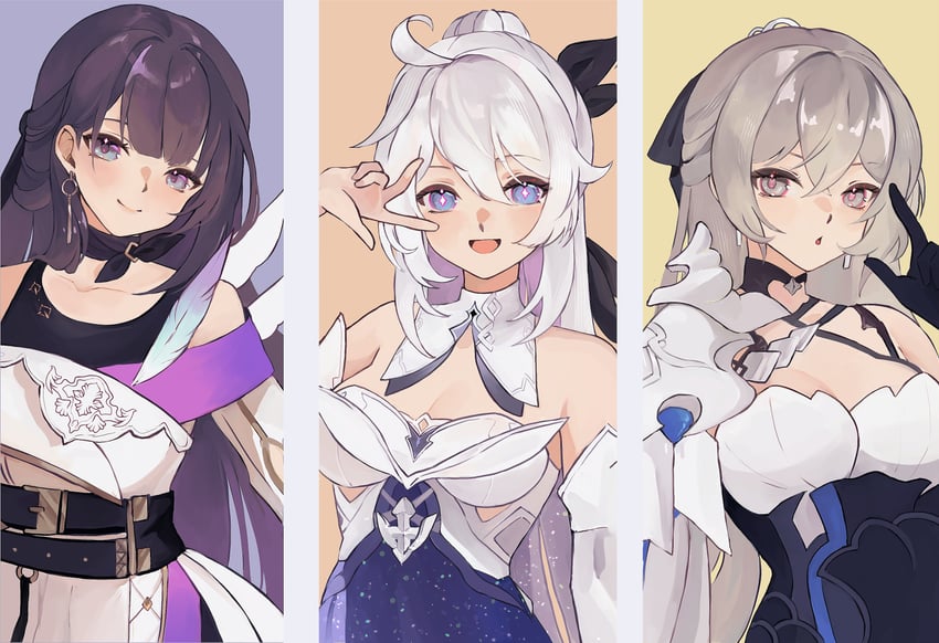 kiana kaslana, raiden mei, and bronya zaychik (honkai and 1 more) drawn by mofumanju