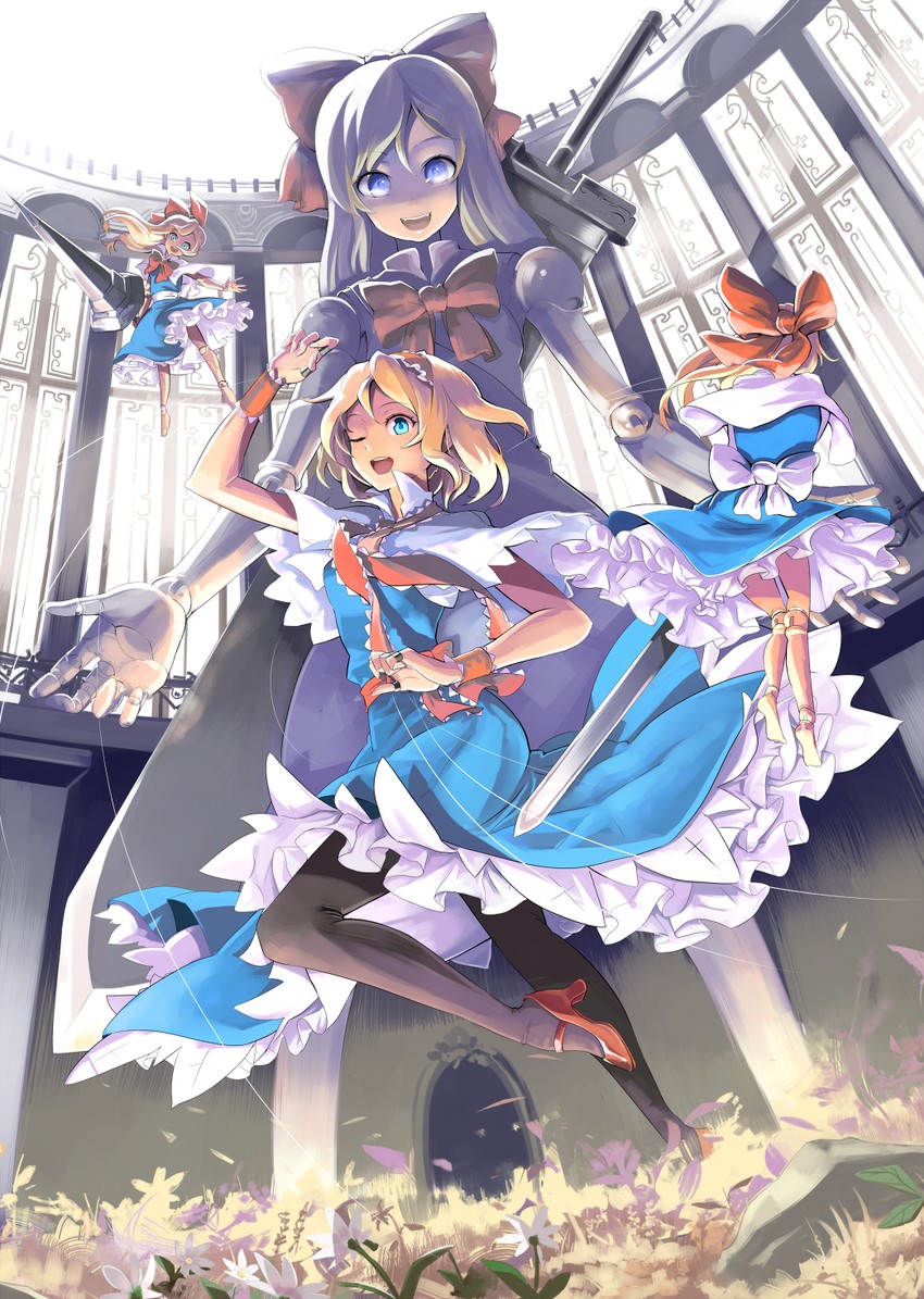 alice margatroid, shanghai doll, hourai doll, and goliath doll (touhou) drawn by emerane