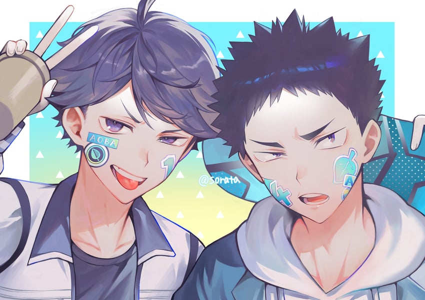oikawa tooru and iwaizumi hajime (haikyuu!!) drawn by sorata_zatta