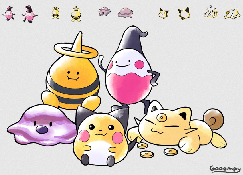 koonya, pichu, elebaby, betobaby, and barririna (pokemon and 1 more) drawn by gooompy