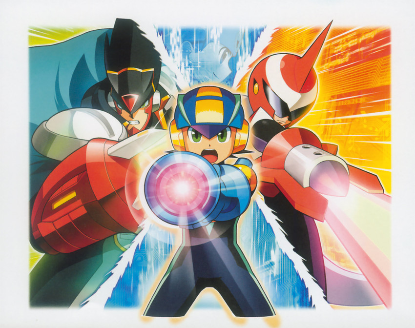 megaman.exe, lan hikari, protoman.exe, and colonel.exe (mega man and 2 more)