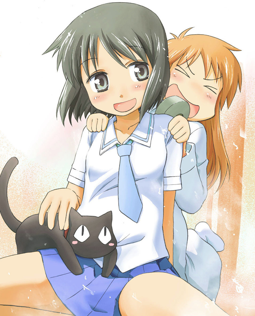 shinonome nano, professor shinonome, and sakamoto (nichijou) drawn by naruse