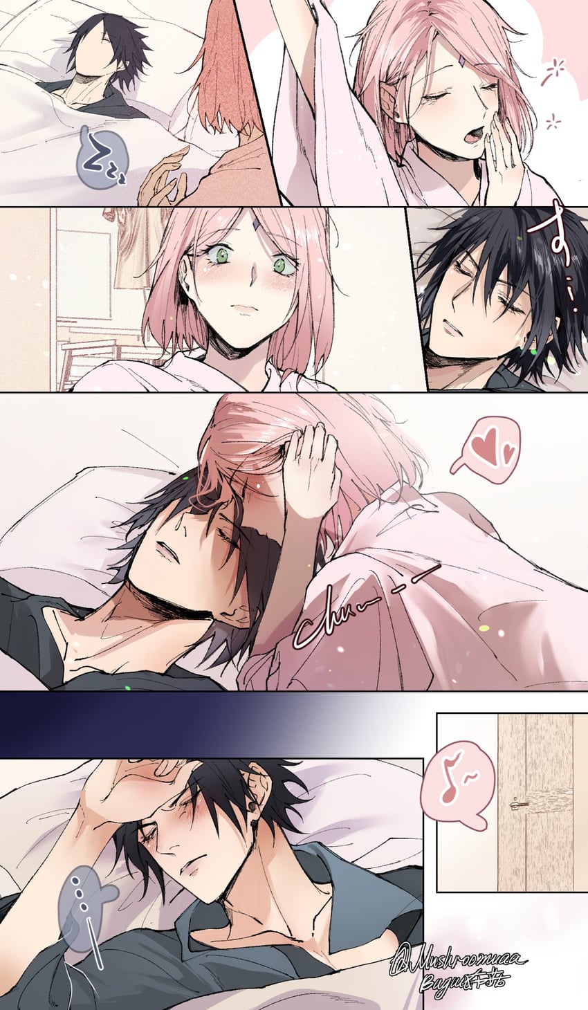 haruno sakura and uchiha sasuke (naruto and 1 more) drawn by mushroomuaa