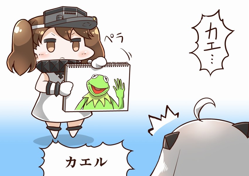 ryuujou, northern ocean princess, and kermit the frog (kantai collection and 1 more) drawn by tanaka_kusao