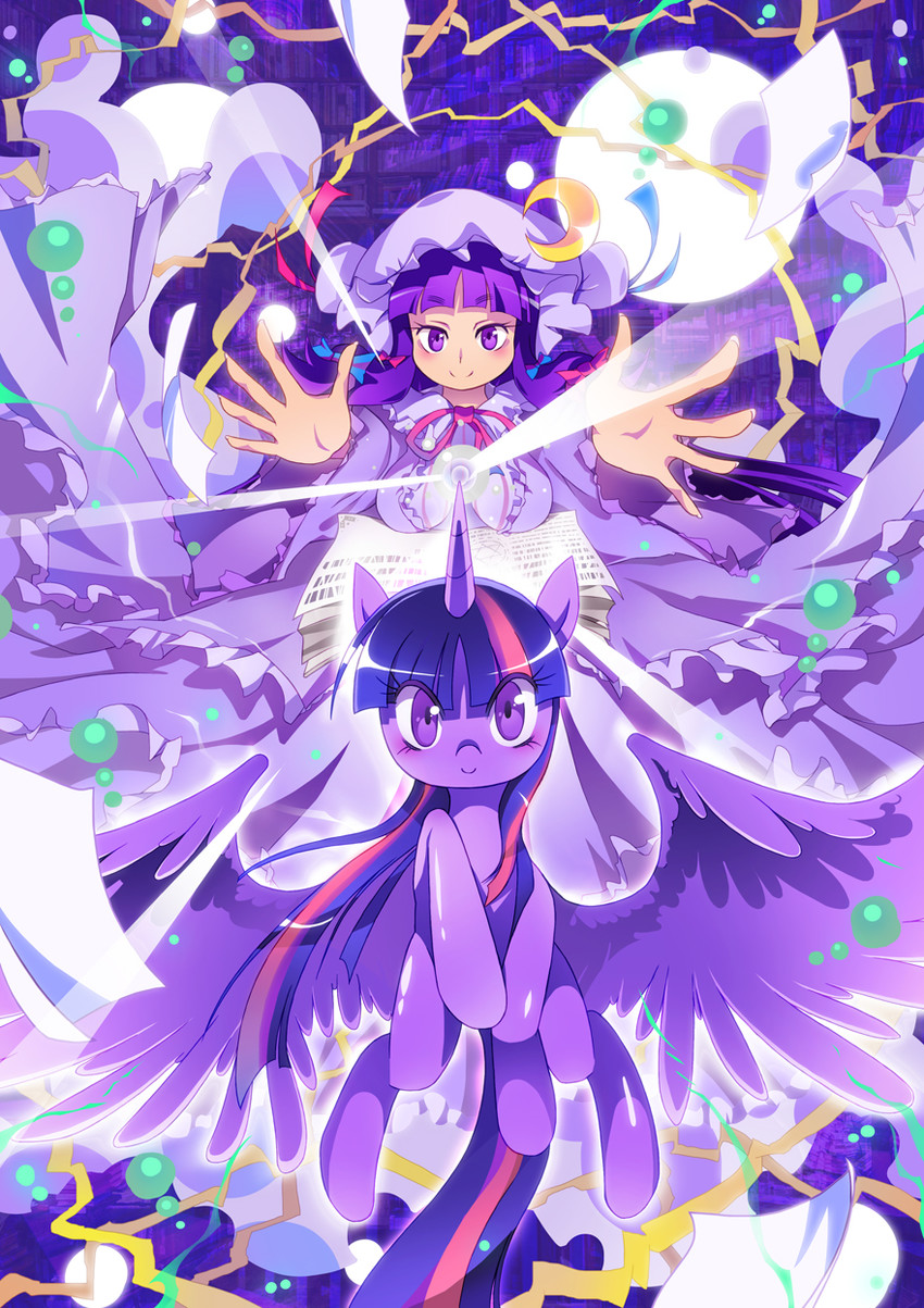 patchouli knowledge and twilight sparkle (touhou and 2 more) drawn by xin_yu_hua_yin
