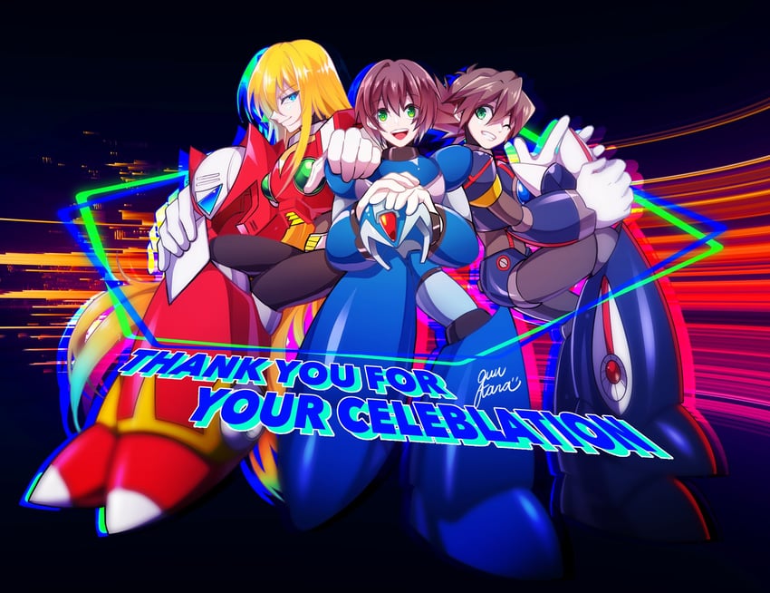 zero, x, and axl (mega man and 1 more) drawn by guutara