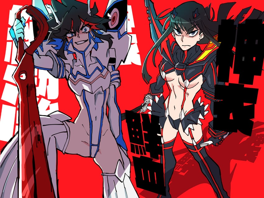 matoi ryuuko, senketsu, kiryuuin satsuki, and junketsu (kill la kill) drawn by potomithu