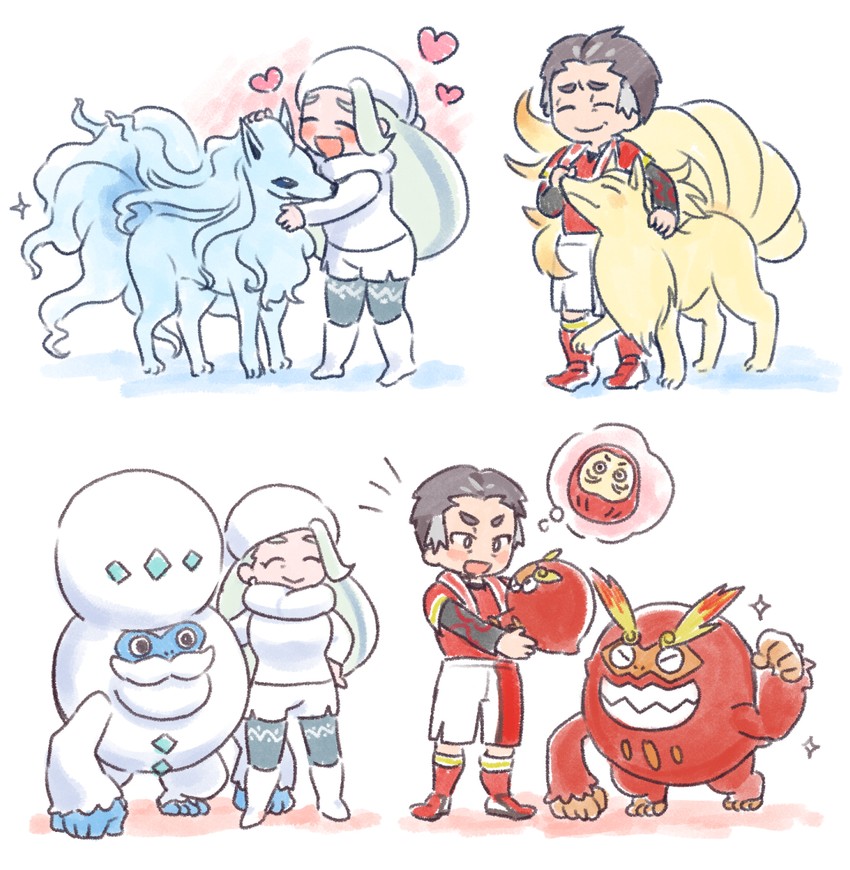 melony, kabu, ninetales, alolan ninetales, darumaka, and 2 more (pokemon and 1 more) drawn by heyasamu