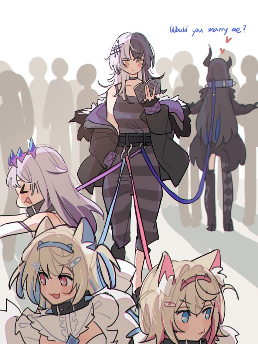 shiori novella, nerissa ravencroft, fuwawa abyssgard, mococo abyssgard, and koseki bijou (hololive and 1 more) drawn by anco_(platanity)