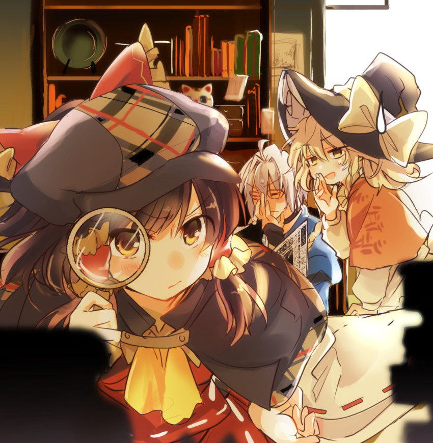 hakurei reimu, kirisame marisa, and morichika rinnosuke (touhou and 1 more) drawn by poprication