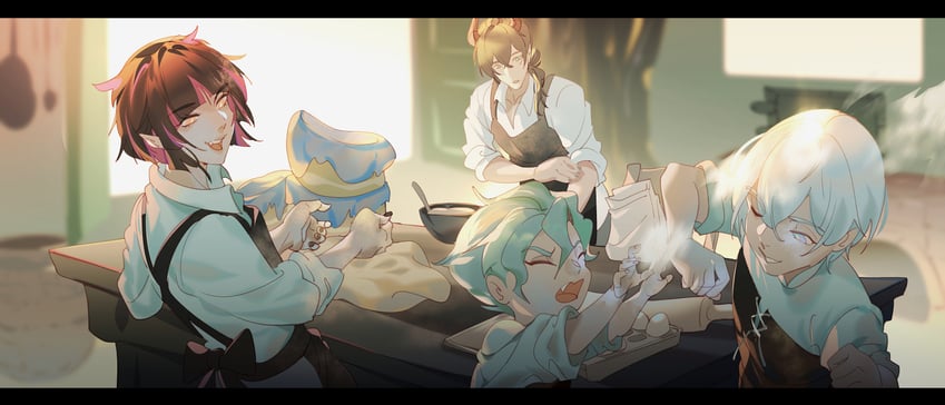 lilia vanrouge, malleus draconia, silver vanrouge, and sebek zigvolt (twisted wonderland) drawn by fishee_(fisheem4mmal)