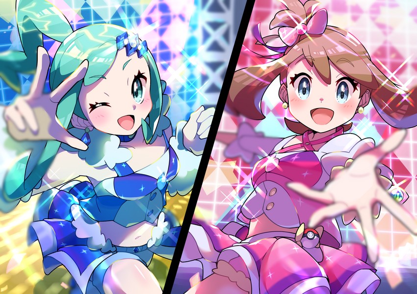 lisia and may (pokemon and 1 more) drawn by pon_yui