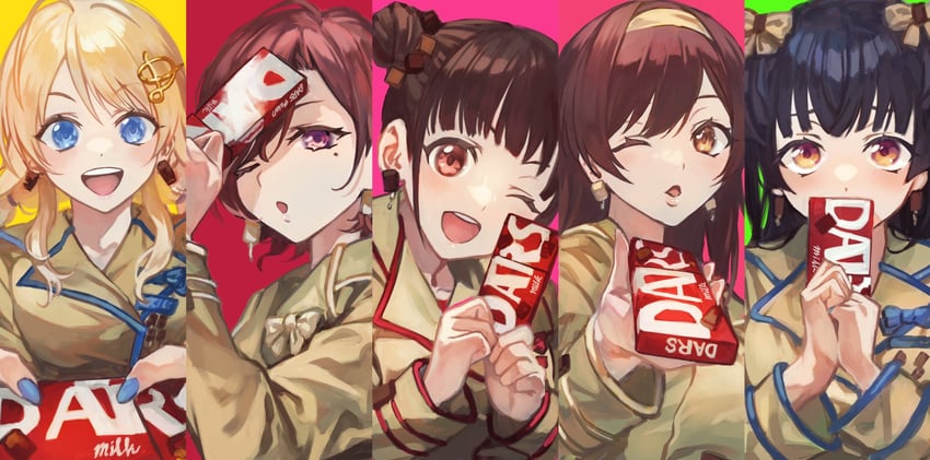 higuchi madoka, mayuzumi fuyuko, hachimiya meguru, osaki amana, and sonoda chiyoko (idolmaster and 2 more) drawn by otsudou