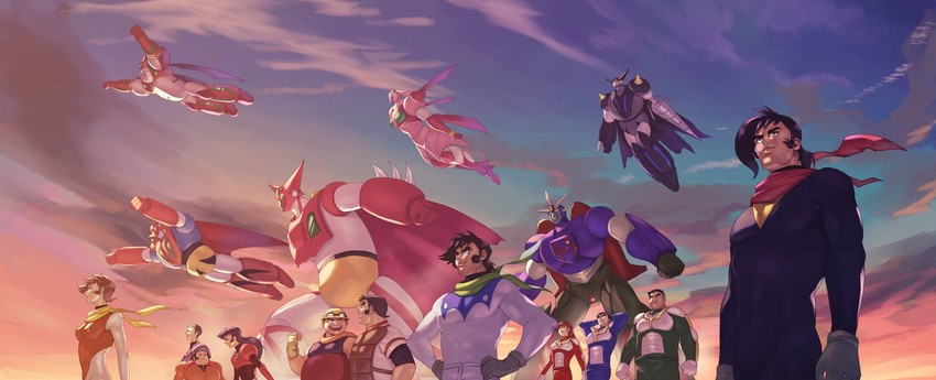 nagare ryoma, getter-1, shin getter-1, jin hayato, black getter, and 12 more (getter robo and 4 more) drawn by vldhomecenter