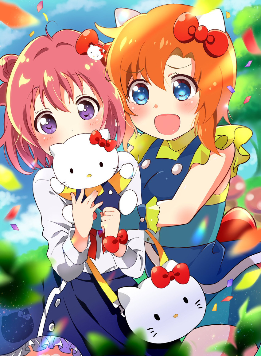 ryuuguu rena, akaza akari, and hello kitty (higurashi no naku koro ni and 3 more) drawn by mashimaro_tabetai