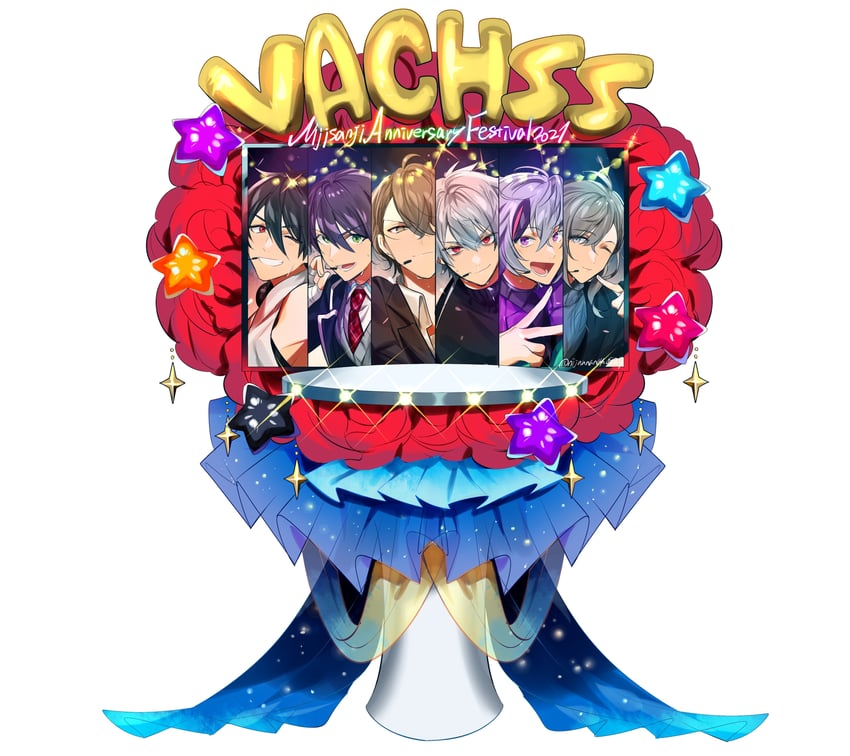 kuzuha, kanae, kenmochi touya, fuwa minato, yumeoi kakeru, and 1 more (nijisanji) drawn by ninahachi